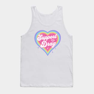 Support Drag Retro Rainbow Heart LGBTQ Kawaii Cute Gay Pride White Back Tank Top